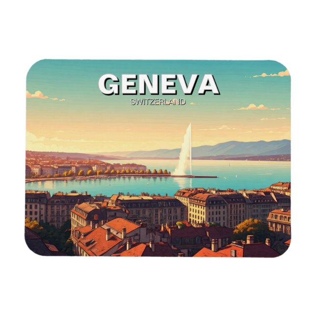 Resor i Genève, Schweiz Magnet (Horisontell)