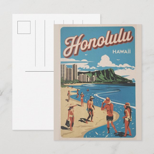 Resor i Honululu, Hawaii tropiska strandpresenter Vykort (Fram/baksida)