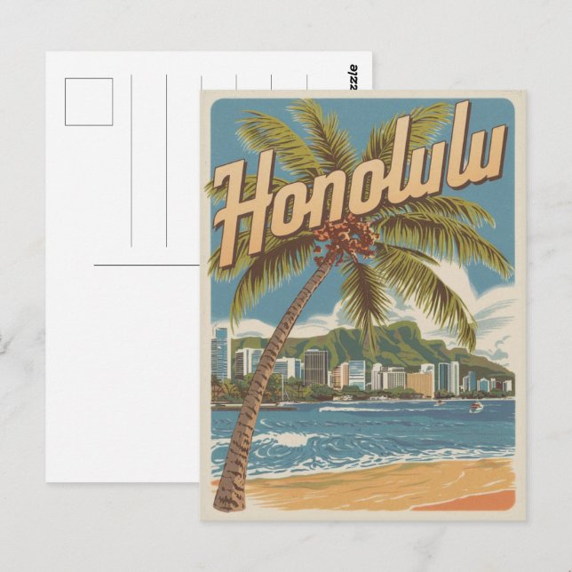 Resor i Honululu, Hawaii tropiska strandpresenter Vykort (Fram/baksida)