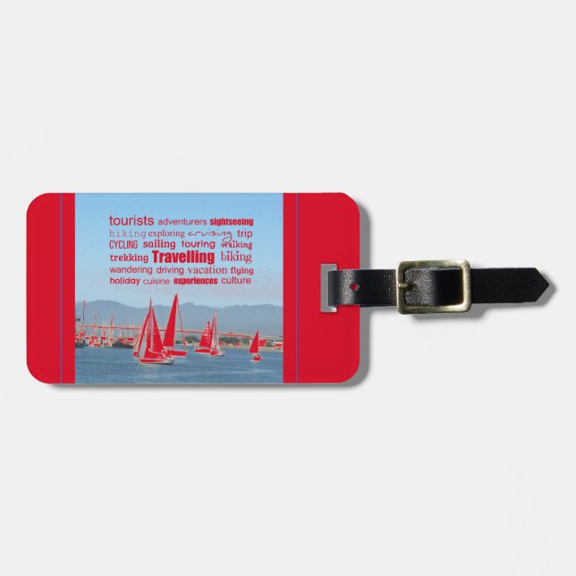 Resor och Utforskande Ord Design Bagagebricka (Horisontell Framsida)