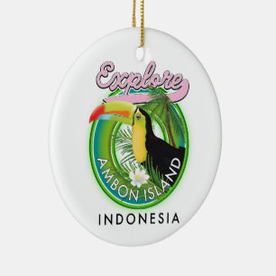 Resor på ön Indonesien, Ambon, logotyp Julgransprydnad Keramik