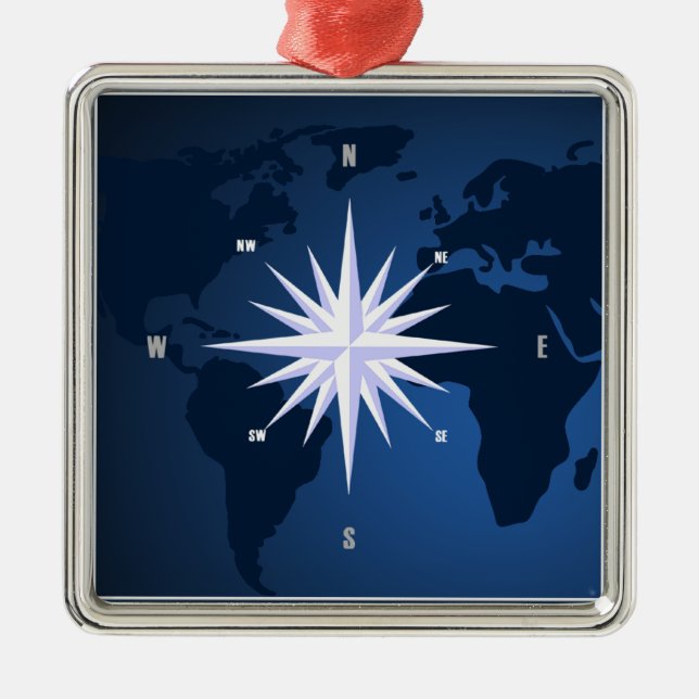 Resor World Map Compass Ro Julgransprydnad Metall (Framsidan)
