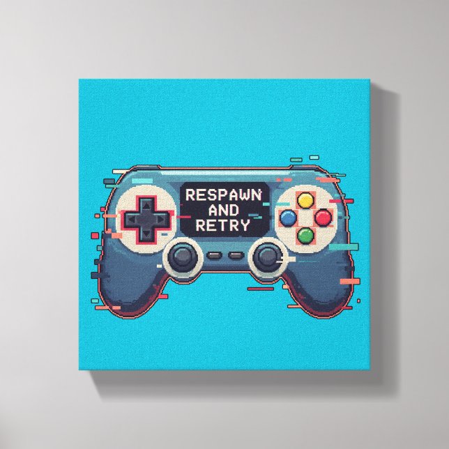 Respawn and Retry - Retro Gaming Glitch Art Canvastryck (Framsida)