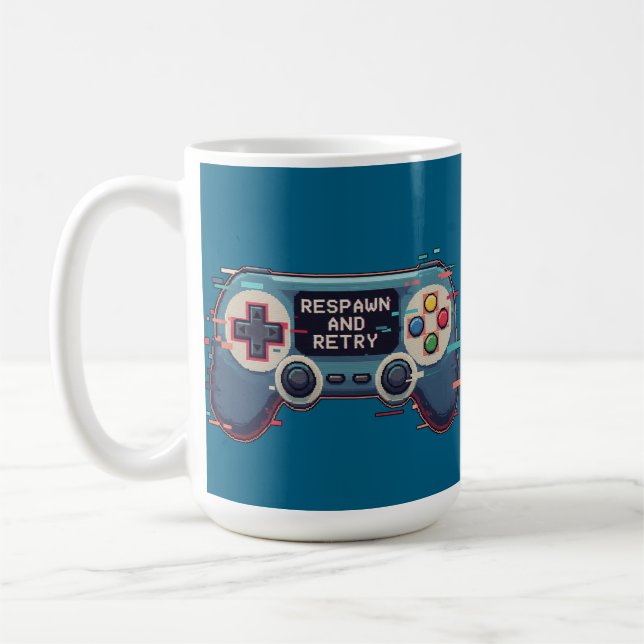 Respawn and Retry - Retro Gaming Glitch Art Kaffemugg (Vänster)