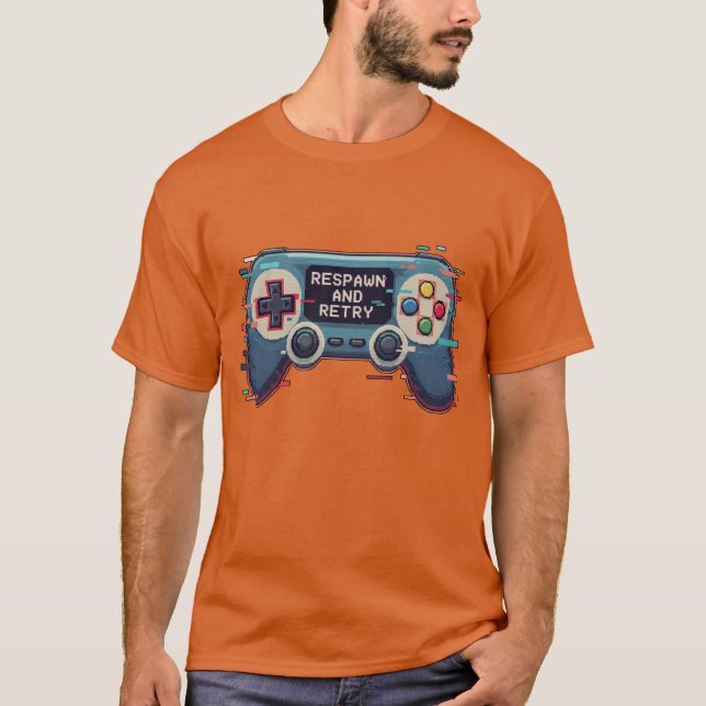 Respawn and Retry - Retro Gaming Glitch Art T Shirt (Framsida)
