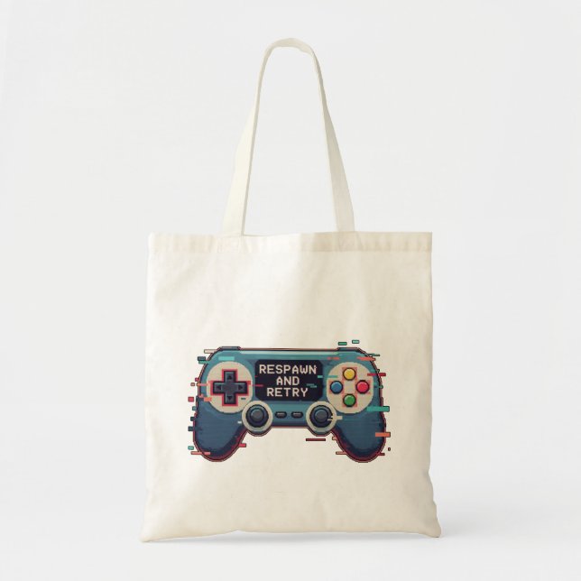 Respawn and Retry - Retro Gaming Glitch Art Tygkasse (Framsidan)