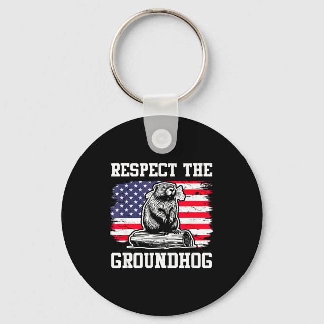 Respect The Groundhog Usa American Flag Groundhog  Nyckelring (Framsida)