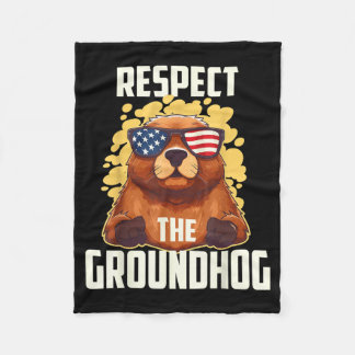 Respect The Groundhog Usa Vintage Flag Happy Groun Fleecefilt