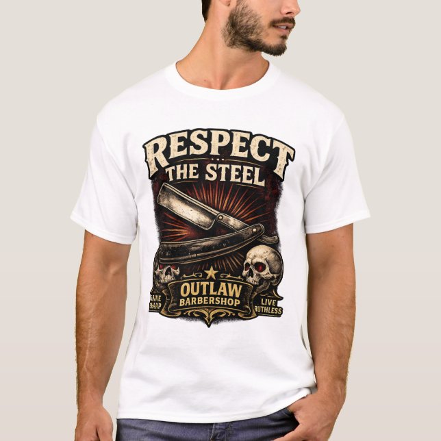 Respect the Steel – Straight Razor Design T Shirt (Framsida)