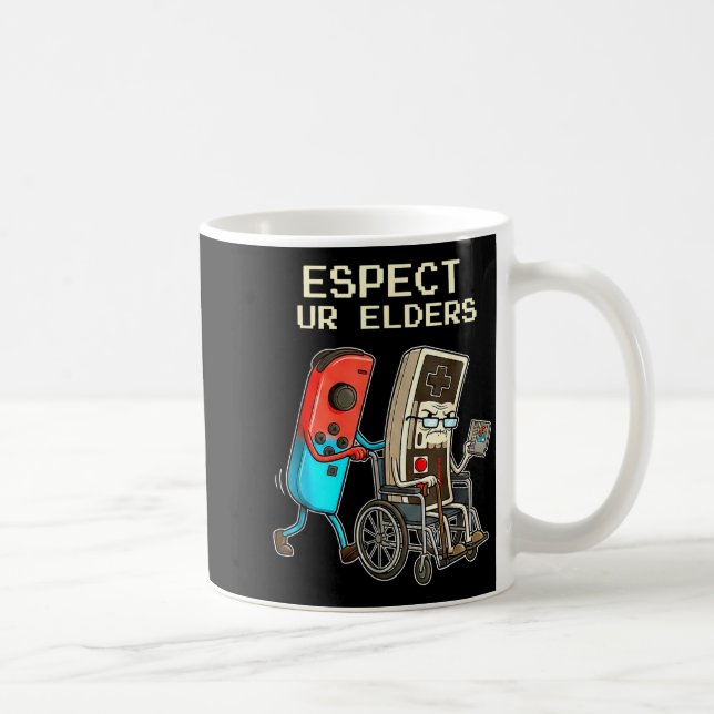 Respect Ur Elders Retro Gaming Controller Funny  Kaffemugg (Höger)