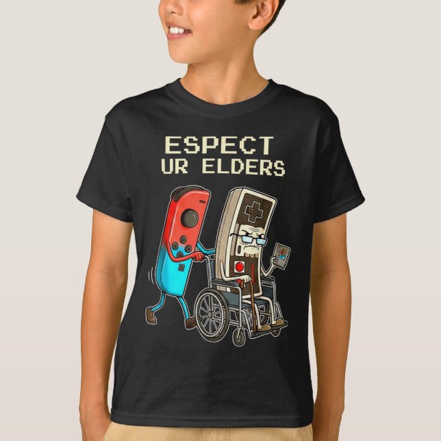 Respect Ur Elders Retro Gaming Controller Funny  T Shirt (Framsida)