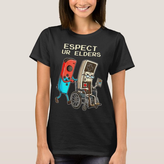 Respect Ur Elders Retro Gaming Controller Funny  T Shirt (Framsida)