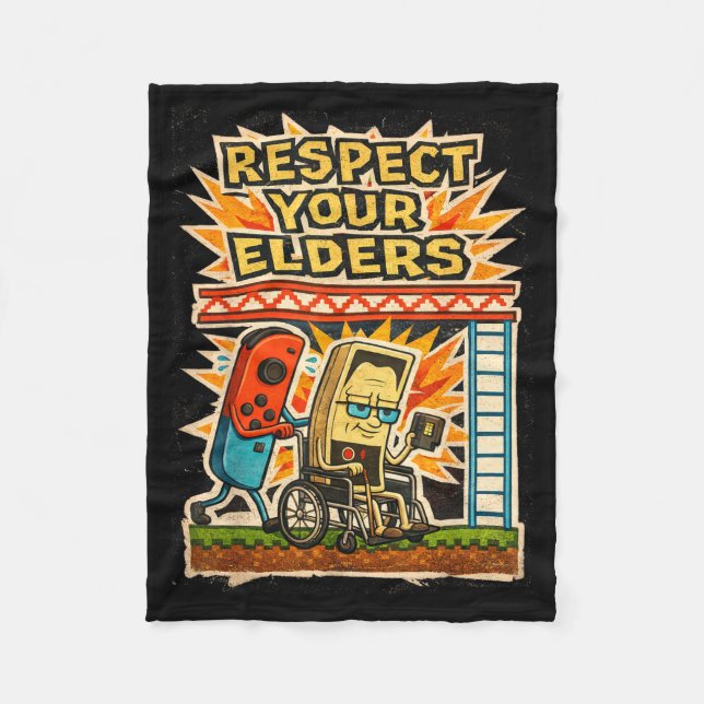 Respect Your Elders Funny Gamer Controller 80s Ret Fleecefilt (Framsidan)