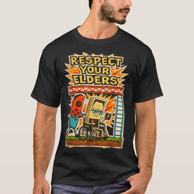 Respect Your Elders Funny Gamer Controller 80s Ret T Shirt (Framsida)