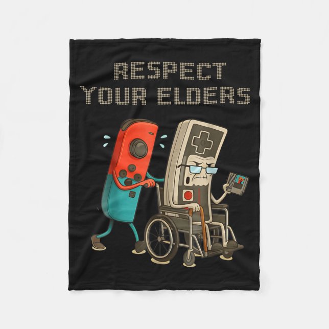 Respect Your Elders Funny Retro Gaming Clic Consol Fleecefilt (Framsidan)