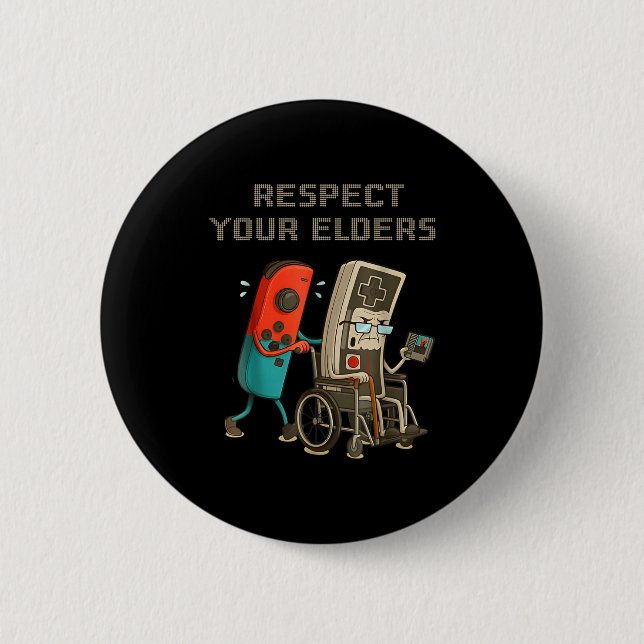 Respect Your Elders Funny Retro Gaming Clic Consol Knapp (Framsida)