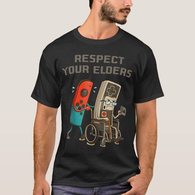 Respect Your Elders Funny Retro Gaming Clic Consol T Shirt (Framsida)