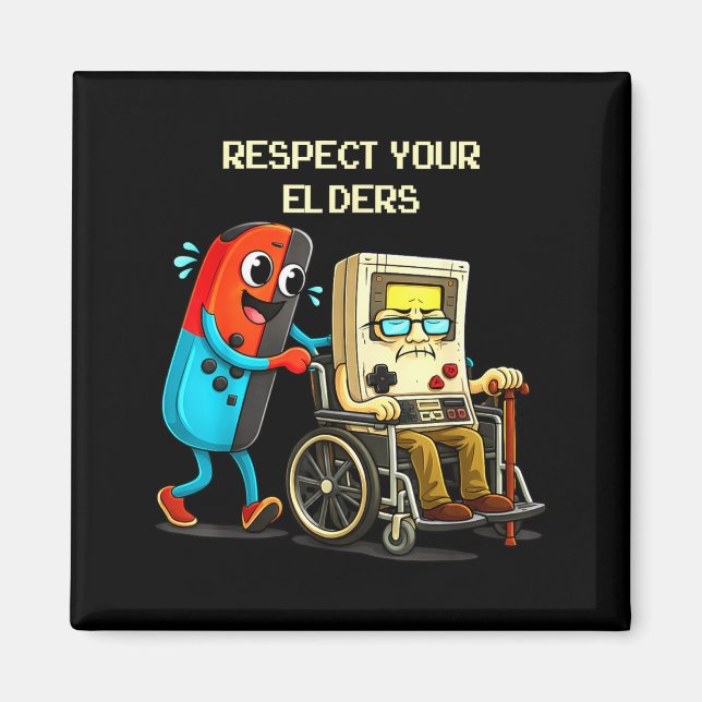 Respect Your Elders Funny Retro Gaming  Magnet (Framsidan)