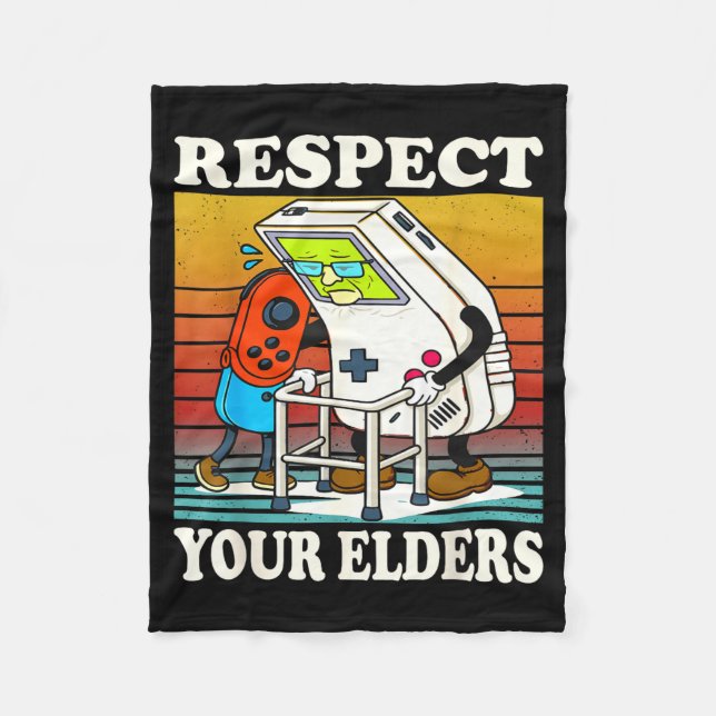Respect Your Elders Gaming Control 80s Retro Funny Fleecefilt (Framsidan)