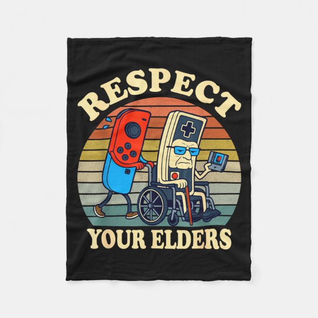 Respect Your Elders Gaming Control 80s Retro Funny Fleecefilt (Framsidan)