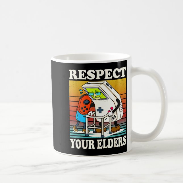 Respect Your Elders Gaming Control 80s Retro Funny Kaffemugg (Höger)