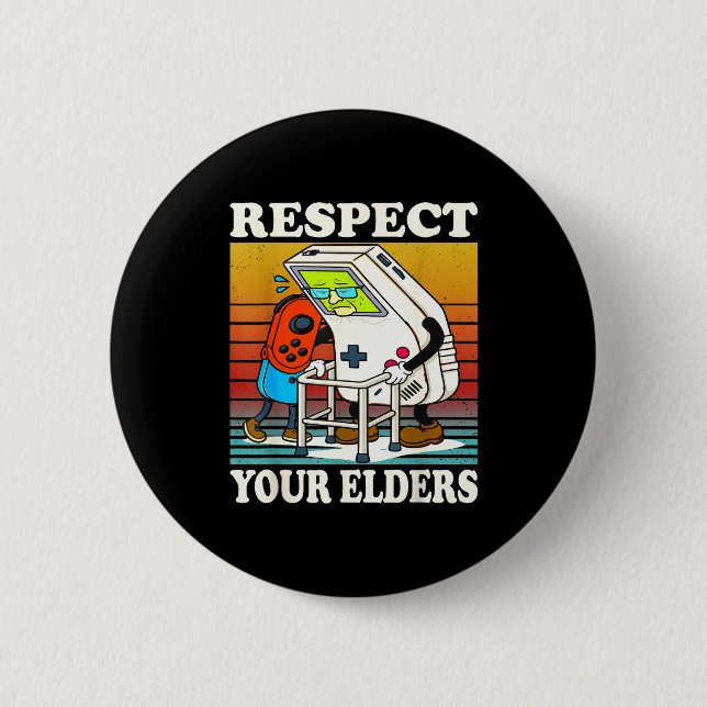 Respect Your Elders Gaming Control 80s Retro Funny Knapp (Framsida)