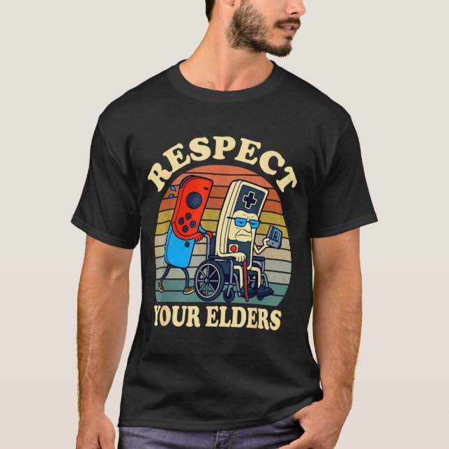 Respect Your Elders Gaming Control 80s Retro Funny T Shirt (Framsida)
