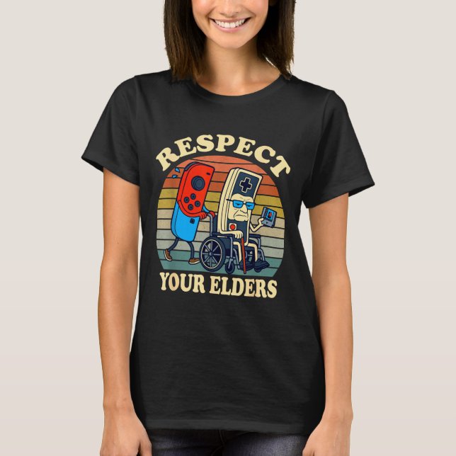 Respect Your Elders Gaming Control 80s Retro Funny T Shirt (Framsida)