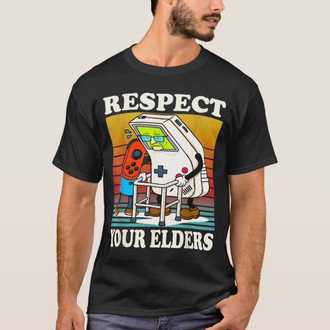 Respect Your Elders Gaming Control 80s Retro Funny T Shirt (Framsida)