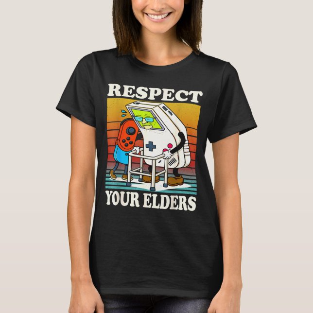 Respect Your Elders Gaming Control 80s Retro Funny T Shirt (Framsida)