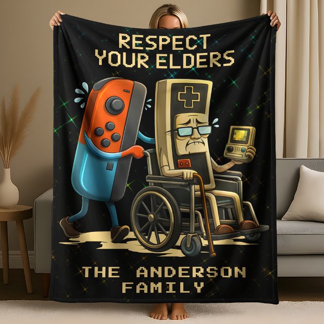 Respect Your Elders Gaming Control Retro Funny Fleecefilt (Skapare uppladdad)