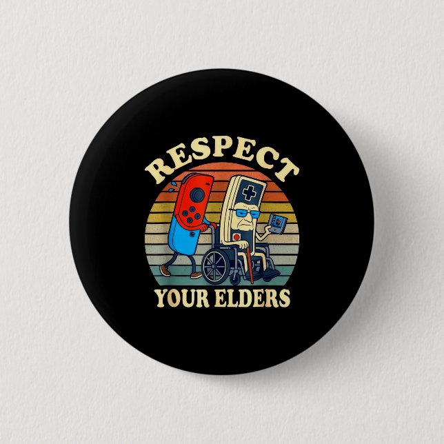 Respect Your Elders Gaming Control Retro Funny Gam Knapp (Framsida)