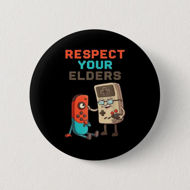 Respect Your Elders Gaming Control Retro Funny Gam Knapp (Framsida)