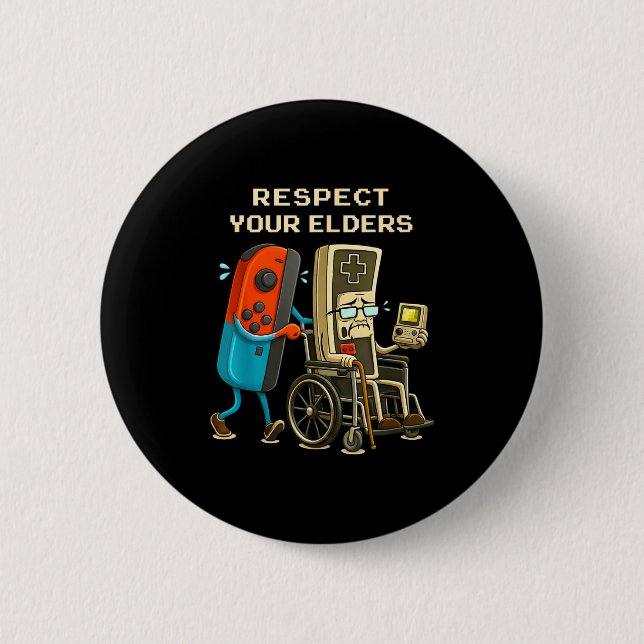 Respect Your Elders Gaming Control Retro Funny Gam Knapp (Framsida)
