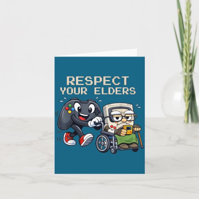 Respect Your Elders Gaming Control Retro Funny Gam Kort (Framsida)