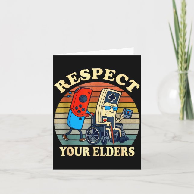 Respect Your Elders Gaming Control Retro Funny Gam Kort (Framsida)