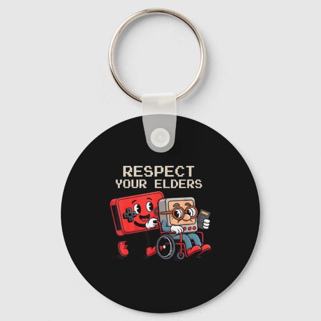 Respect Your Elders Gaming Control Retro Funny Gam Nyckelring (Framsida)