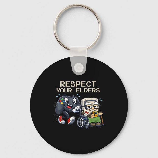 Respect Your Elders Gaming Control Retro Funny Gam Nyckelring (Framsida)