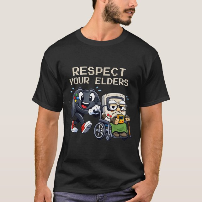 Respect Your Elders Gaming Control Retro Funny Gam T Shirt (Framsida)