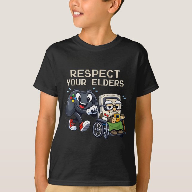 Respect Your Elders Gaming Control Retro Funny Gam T Shirt (Framsida)