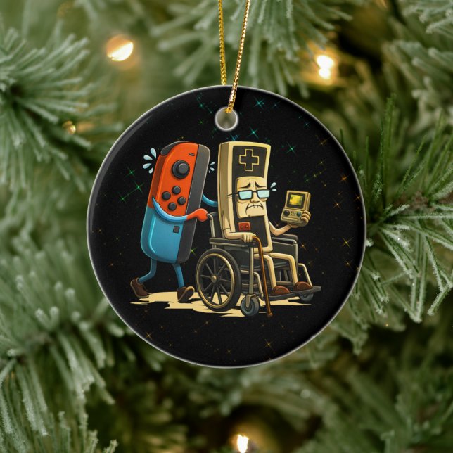 Respect Your Elders Gaming Control Retro Funny Julgransprydnad Keramik (Träd)