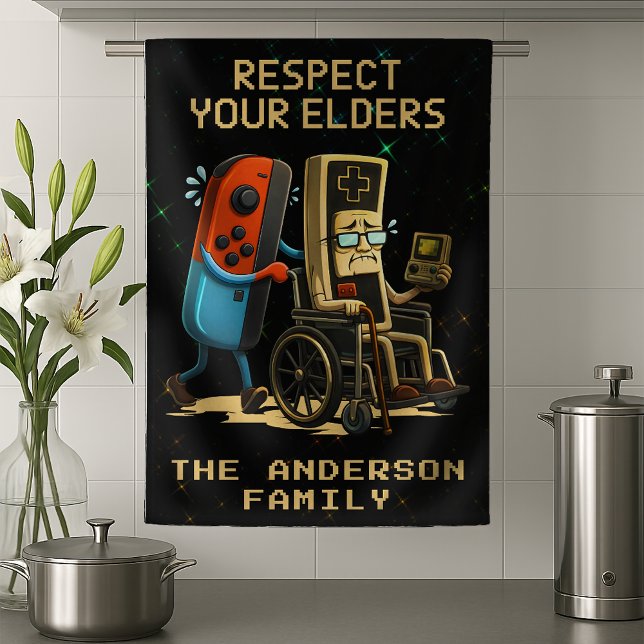 Respect Your Elders Gaming Control Retro Funny Kökshandduk (Skapare uppladdad)
