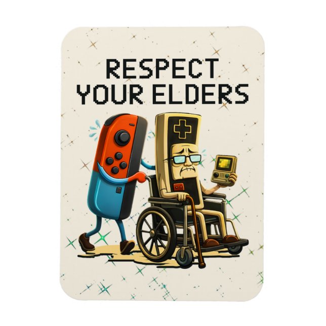 Respect Your Elders Gaming Control Retro Funny Magnet (Vertikal)