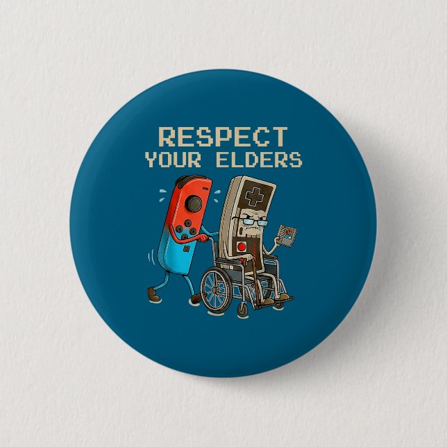 Respect Your Elders Retro Gaming Controller Funny  Knapp (Framsida)