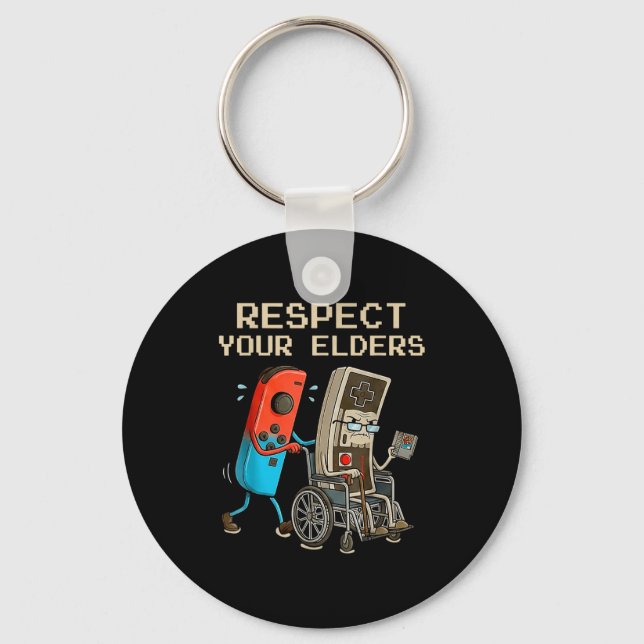Respect Your Elders Retro Gaming Controller Funny  Nyckelring (Framsida)