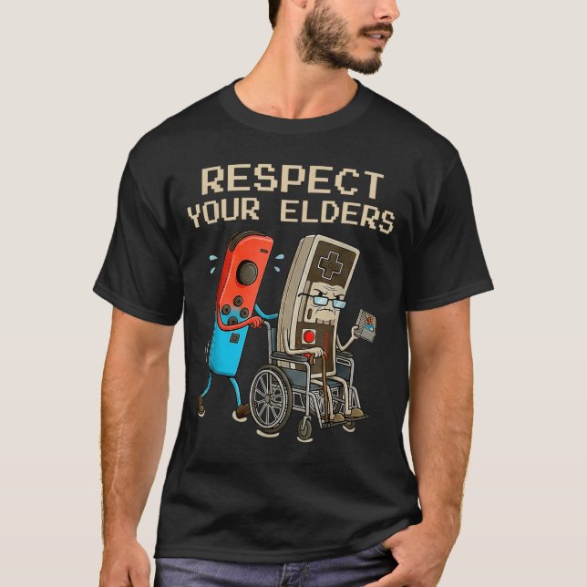 Respect Your Elders Retro Gaming Controller Funny  T Shirt (Framsida)