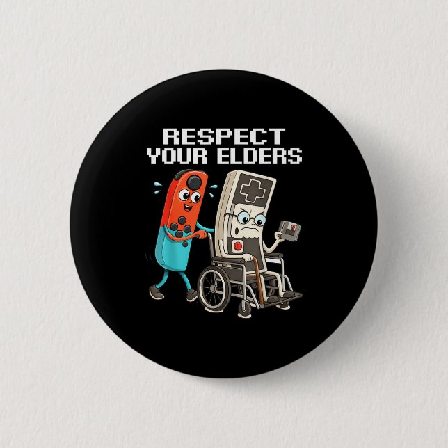 Respect Your Elders Retro Gaming Funny Controller  Knapp (Framsida)