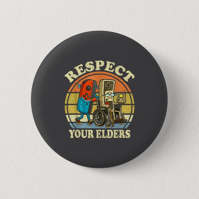 Respect Your Elders Retro Gaming Funny Controller  Knapp (Framsida)