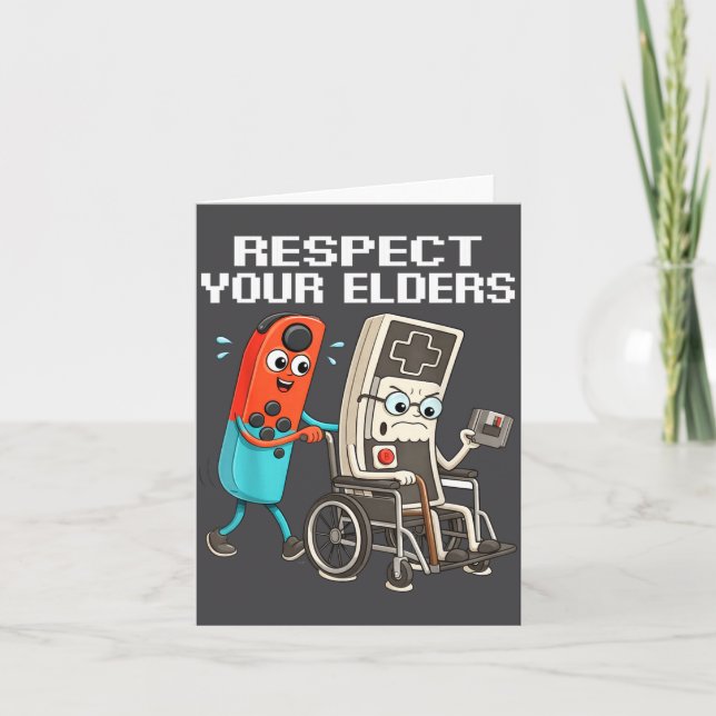 Respect Your Elders Retro Gaming Funny Controller  Kort (Framsida)