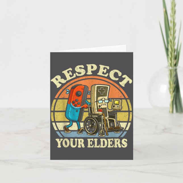 Respect Your Elders Retro Gaming Funny Controller  Kort (Framsida)